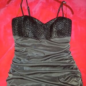 Speechless Gray Silver Sequined Satin Ruched Dress Weddings Spring Summer